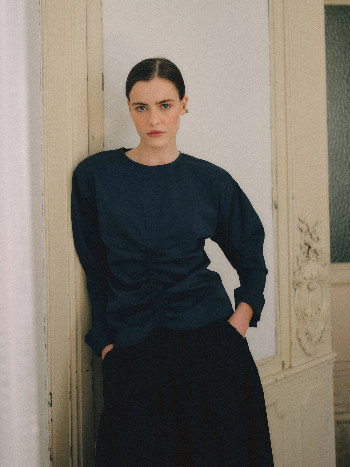 Dark Navy Shirt with ruffles