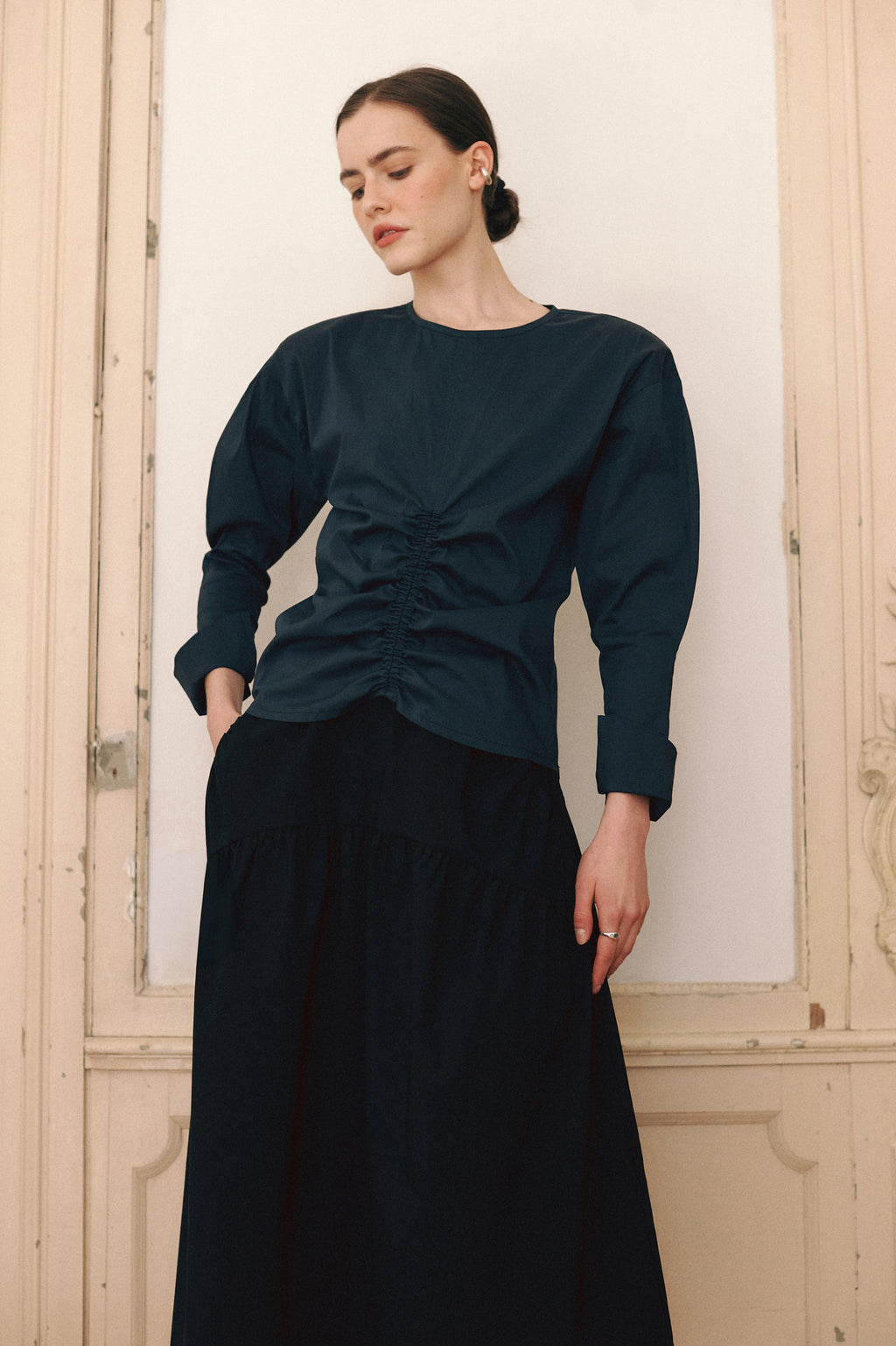 Dark Navy Shirt with ruffles