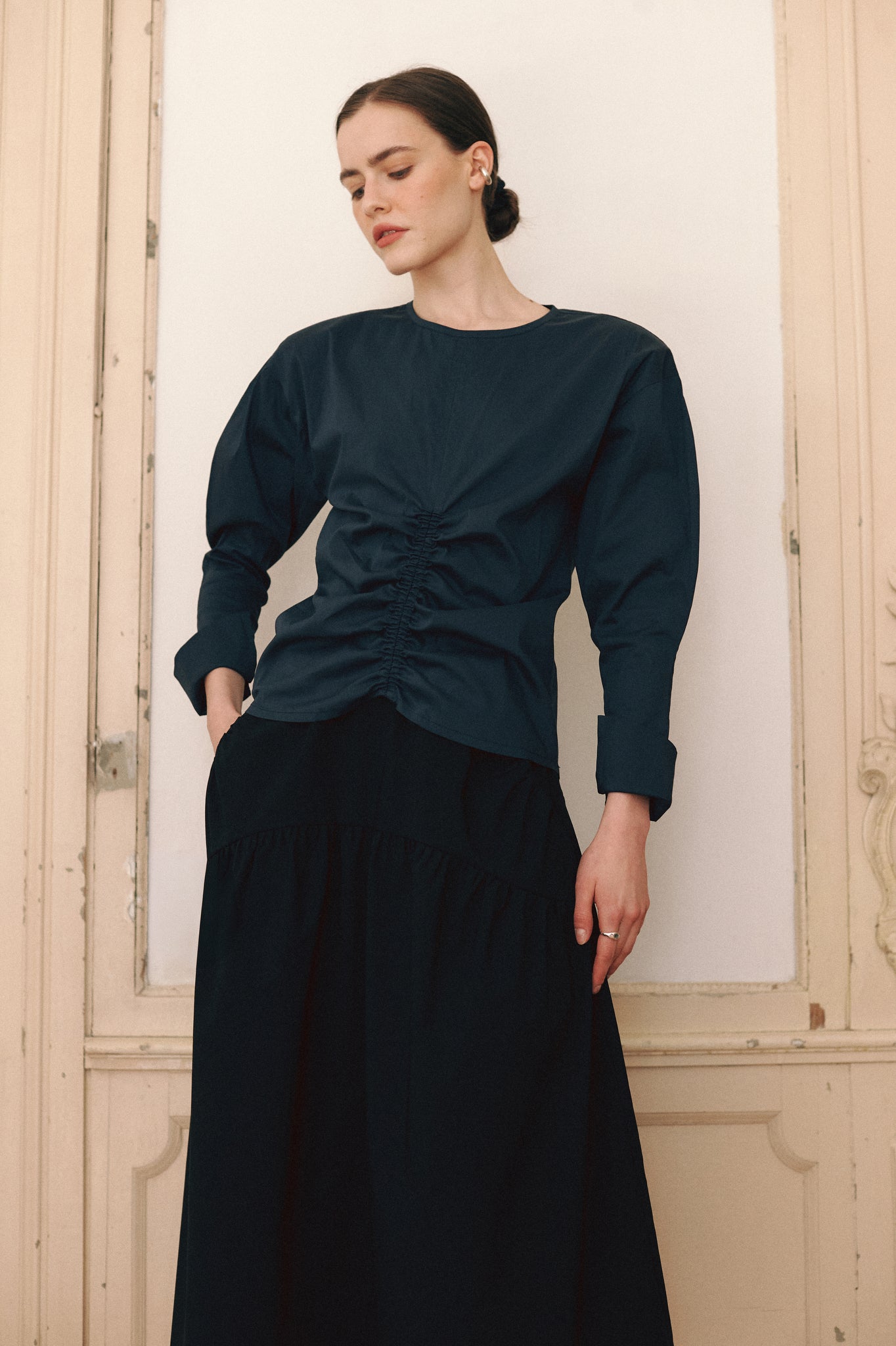 Dark Navy Shirt with ruffles