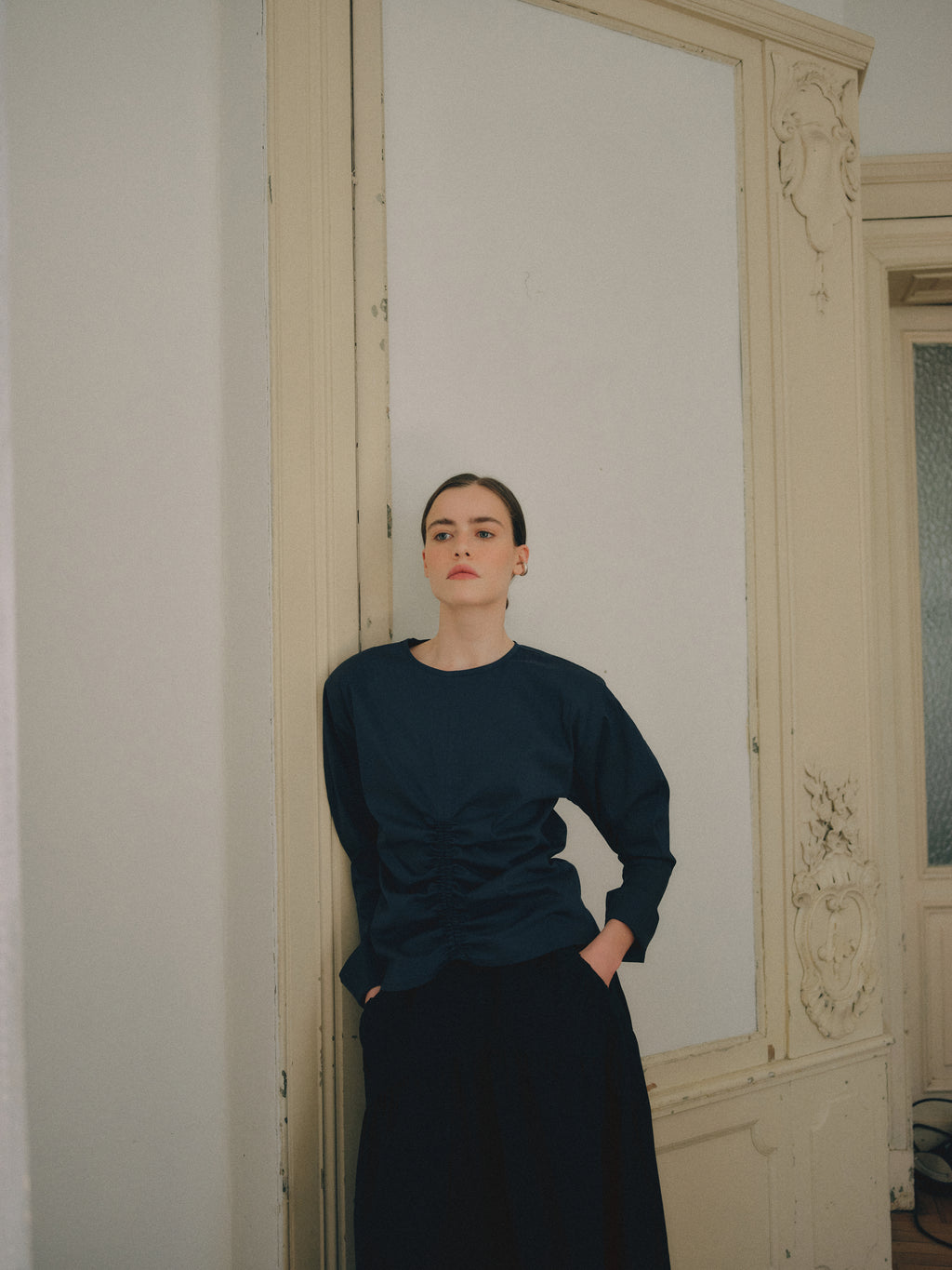 Dark Navy Shirt with ruffles