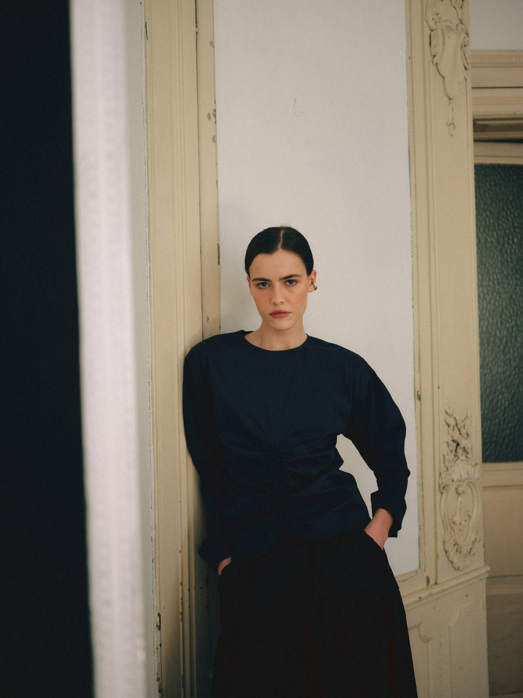 Dark Navy Shirt with ruffles